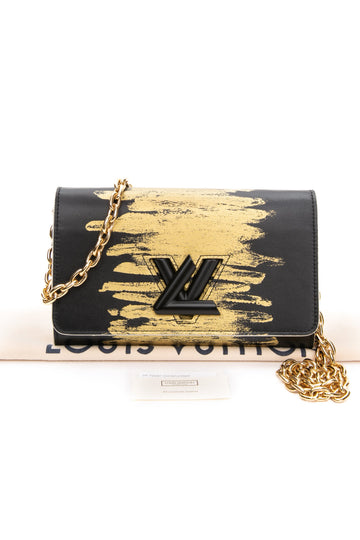 LOUIS VUITTON Black Light Gold Calfskin Twist Wallet on Chain WOC