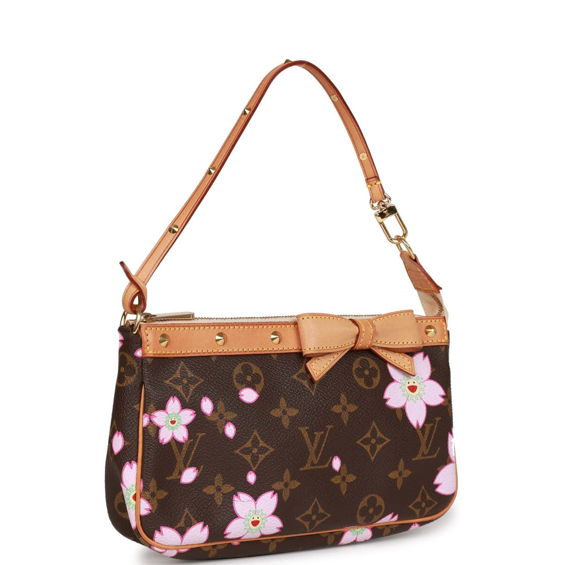 Louis Vuitton Vintage x Takashi Murakami Monogram Cherry Blossom Pochette Gold Hardware