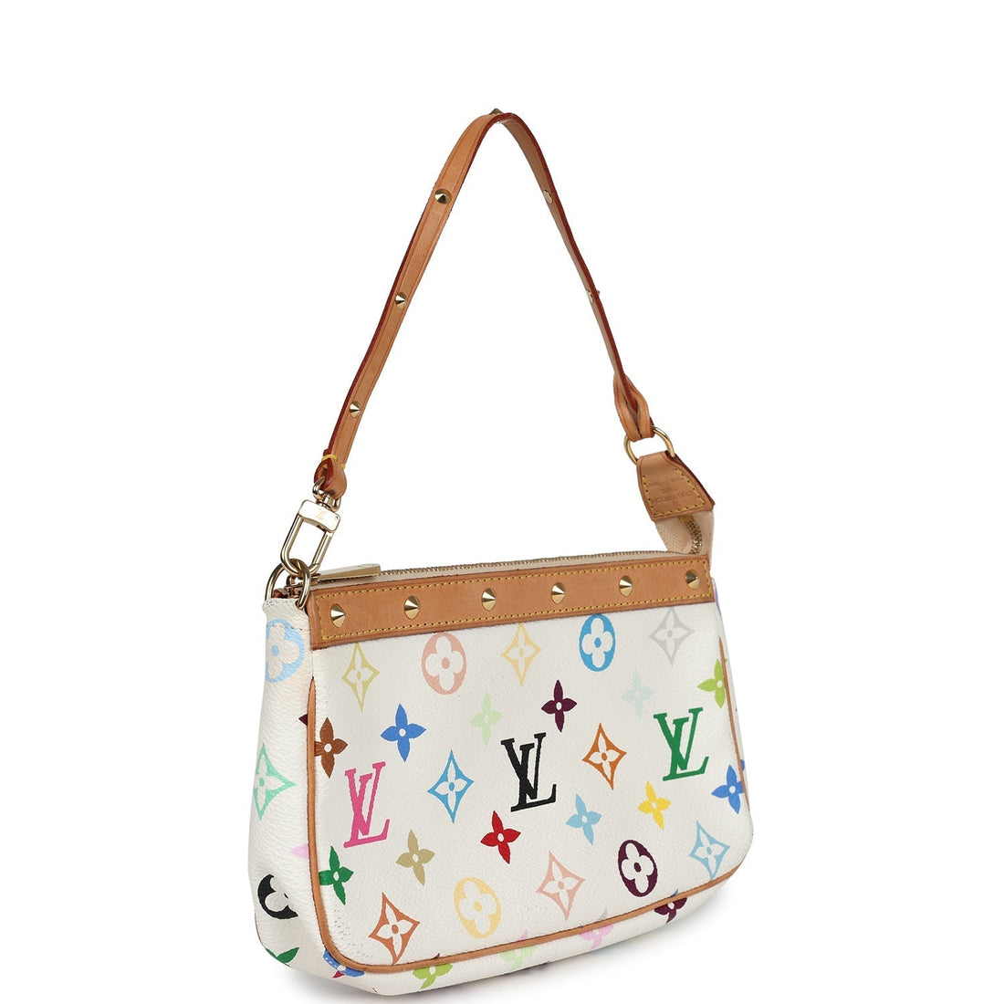 Louis Vuitton Vintage White Multicolor Monogram Pochette Accessories Gold Hardware