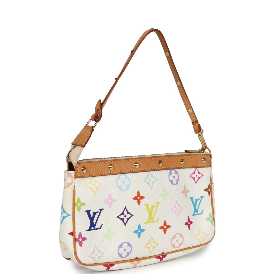 Louis Vuitton Vintage White Multicolor Monogram Pochette Accessories Gold Hardware