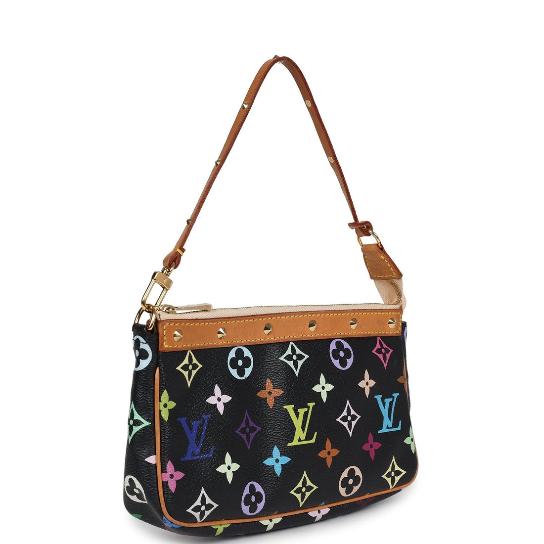 Louis Vuitton Vintage Black Multicolor Monogram Pochette Accessories Gold Hardware