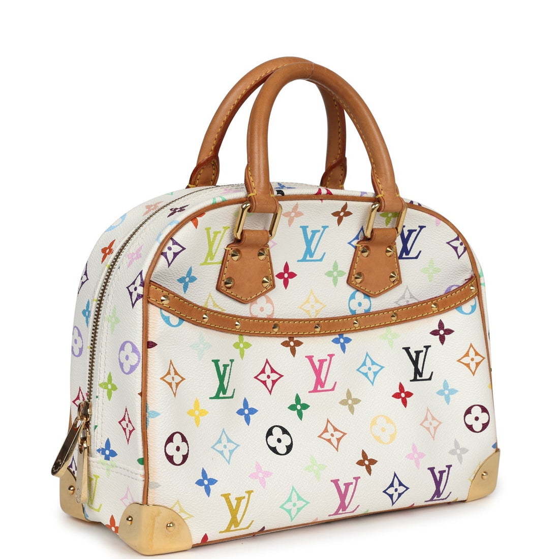 Louis Vuitton Vintage White Multicolor Monogram Trouville Gold Hardware
