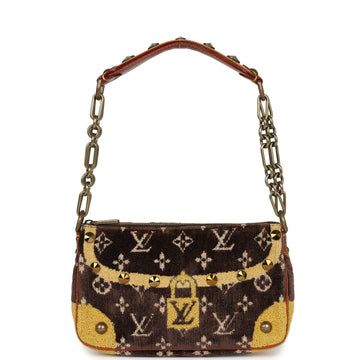 Louis Vuitton Vintage Trompe L'Oeil Pochette Brown and Yellow Velvet Brass Hardware