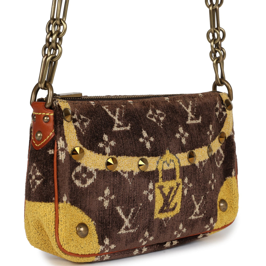 Louis Vuitton Vintage Trompe L'Oeil Pochette Brown and Yellow Velvet Brass Hardware