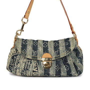 Louis Vuitton Vintage Mini Striped Pleaty Raye Blue Washed Monogram Denim Gold Hardware