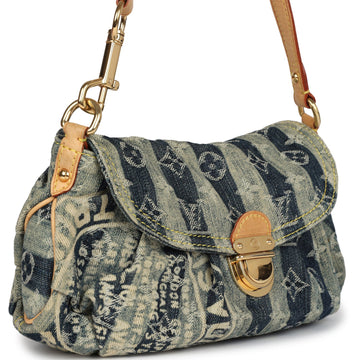 Louis Vuitton Mini Striped Pleaty Raye Blue Washed Monogram Denim Gold Hardware