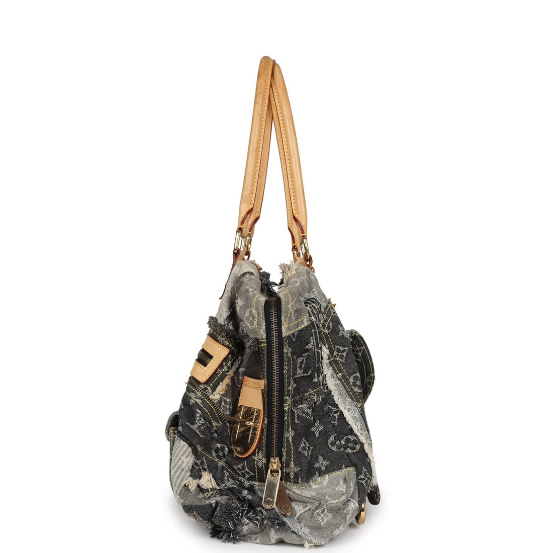 Louis Vuitton Patchwork Bowly Bag Grey Monogram Denim Gold Hardware