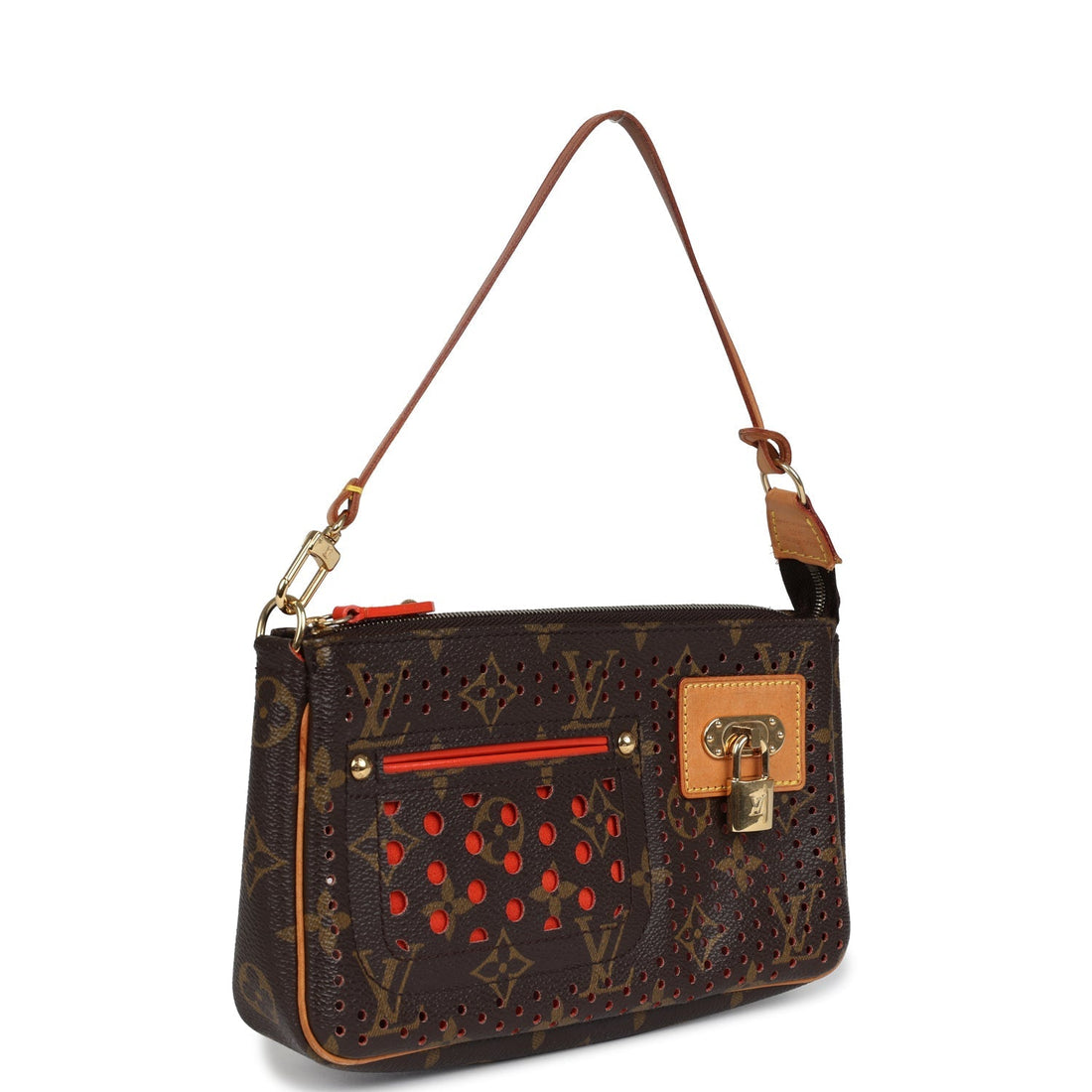 Louis Vuitton Vintage Perforated Pochette Accessories Orange Monogram Gold Hardware