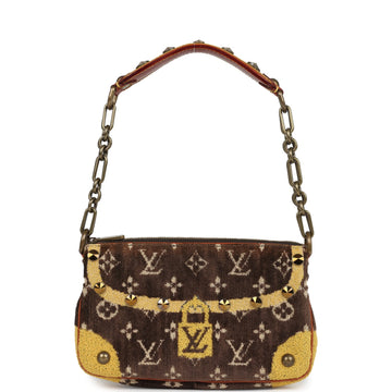 Louis Vuitton Vintage Trompe L'Oeil Pochette Brown and Yellow Velvet Brass Hardware