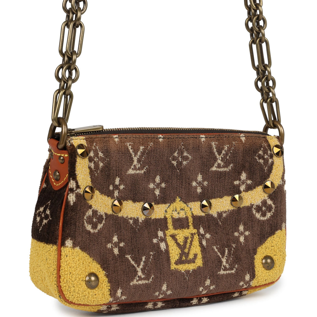 Louis Vuitton Vintage Trompe L'Oeil Pochette Brown and Yellow Velvet Brass Hardware