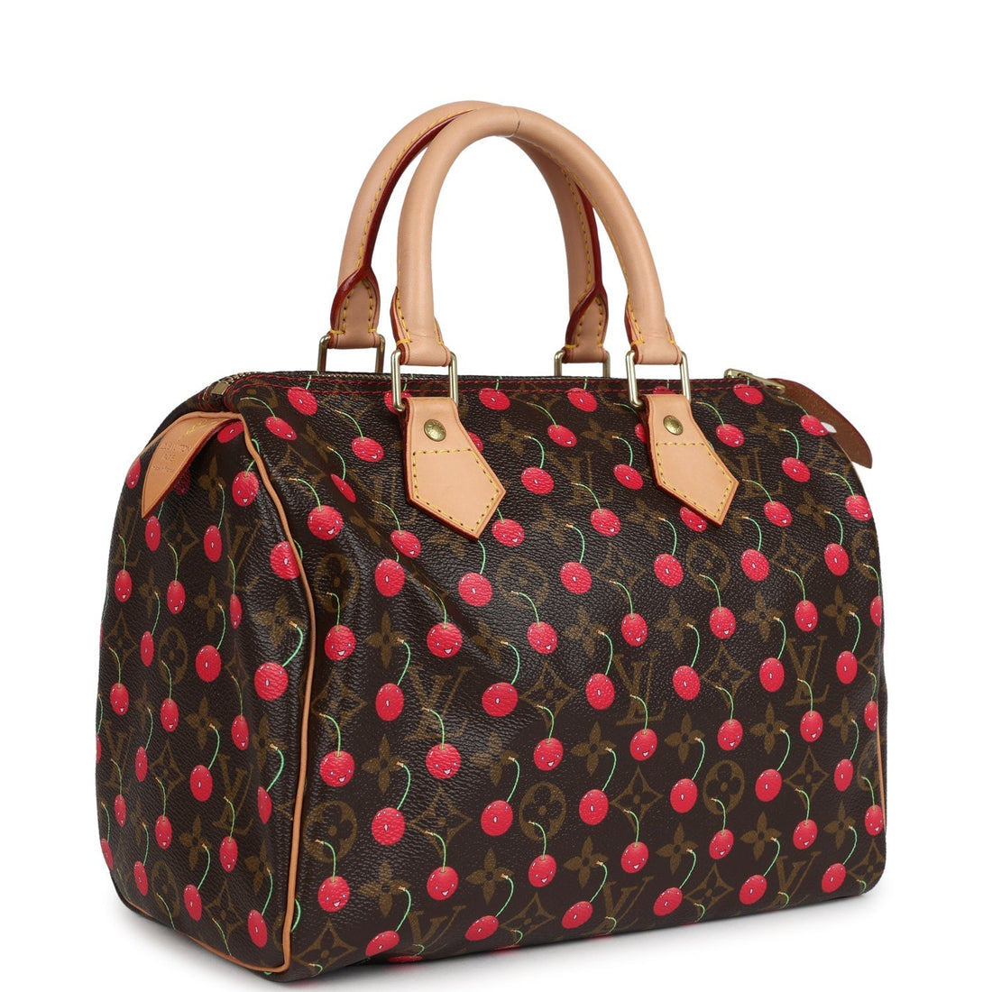 Louis Vuitton Vintage x Takashi Murkami Cheries Speedy 25 Brown and Red Monogram Cherry Gold Hardware