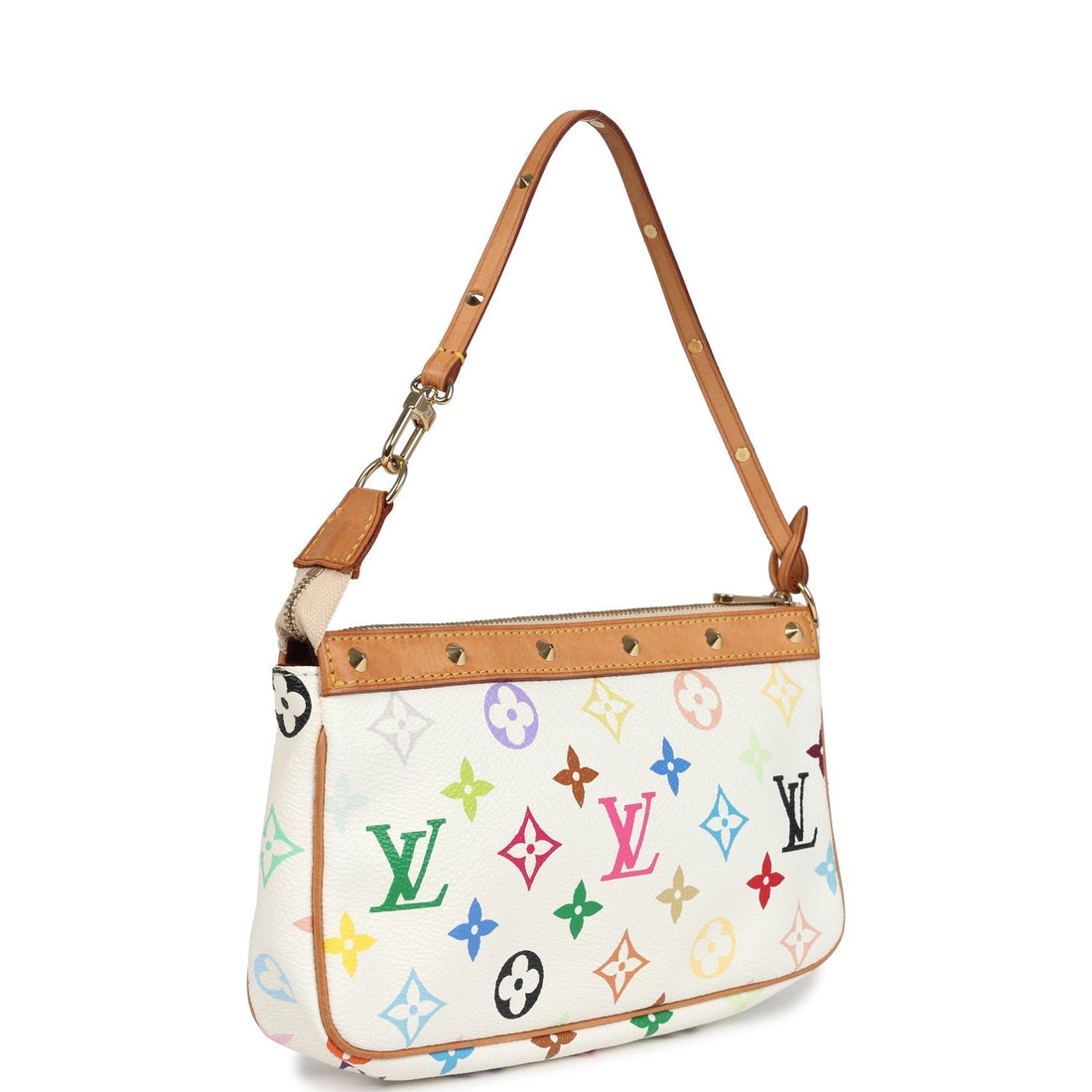 Louis Vuitton Vintage X Takashi Murakami Pochette Accessories White Multicolored Monogram Gold Hardware