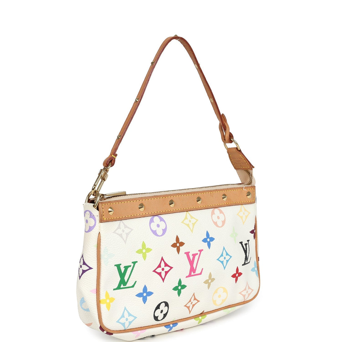 Louis Vuitton Vintage X Takashi Murakami Pochette Accessories White Multicolor Monogram Gold Hardware