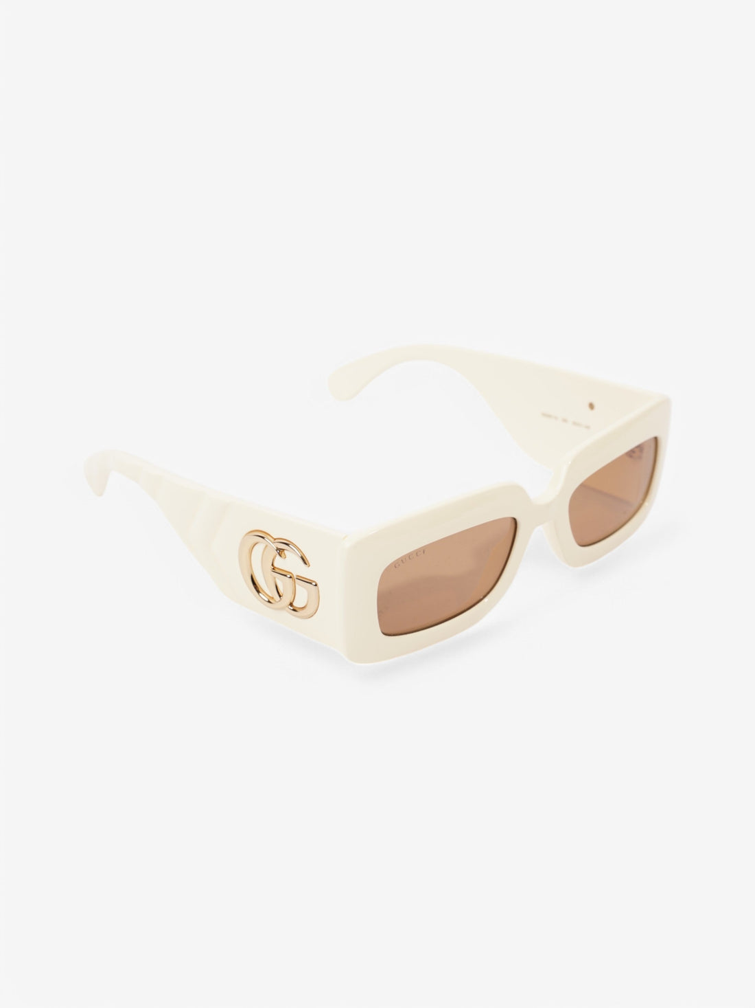 Gucci CS Logo Quilted Rectangular Sunglasses Cream / Gold Acetate 145mm