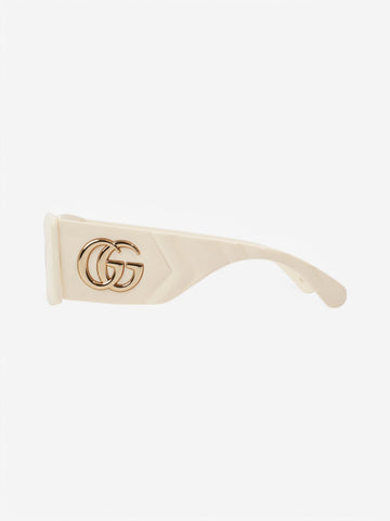 Gucci CS Logo Quilted Rectangular Sunglasses Cream / Gold Acetate 145mm