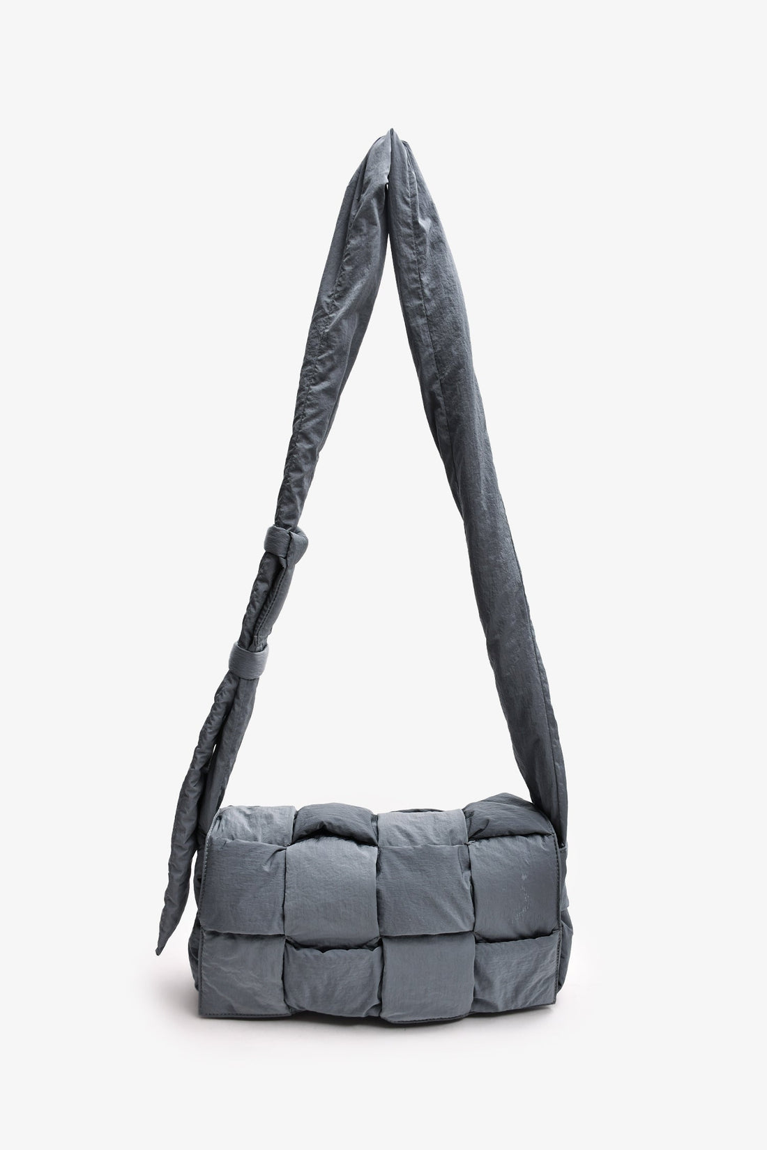 Bottega Veneta Grey Padded Intreccio-Woven Nylon Crossbody Bag (As Is)