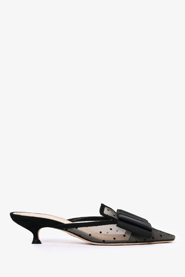 Christian Dior Black Mesh Polk-a-Dot. Bow Kitten Heel Size 35