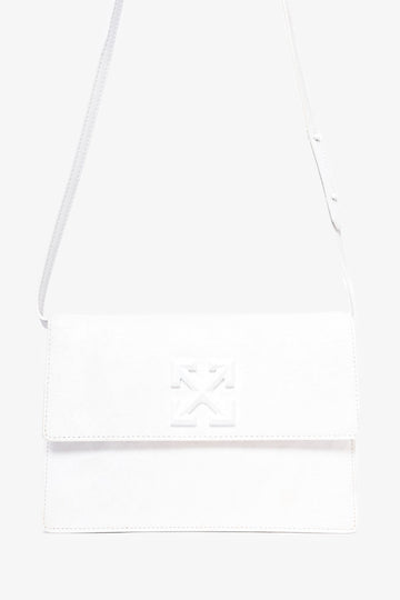 Off-White White Crinkled Leather Flap Crossbody Bag