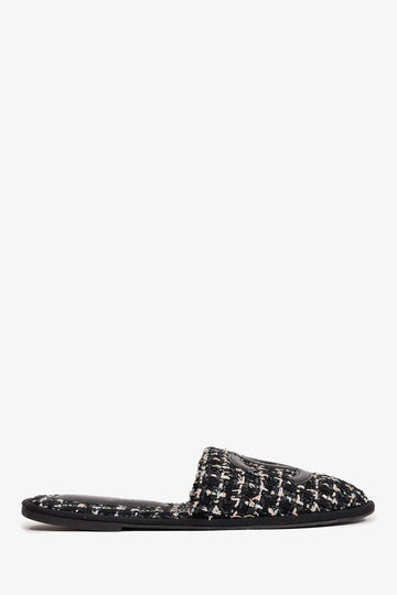 Chanel™ 2019 Black Tweed CC Logo Slippers Size S