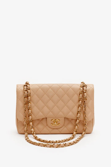 Chanel™ Beige Caviar Leather Jumbo Classic Double Flap Bag