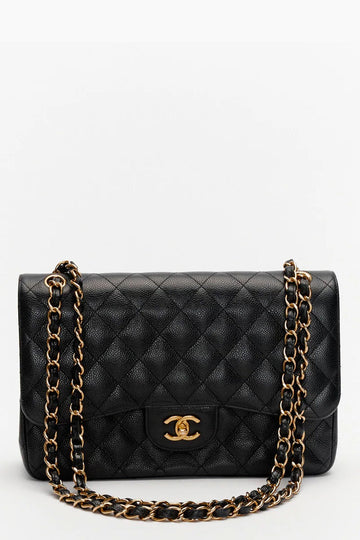 Chanel™ Black Caviar Leather Jumbo Classic Double Flap