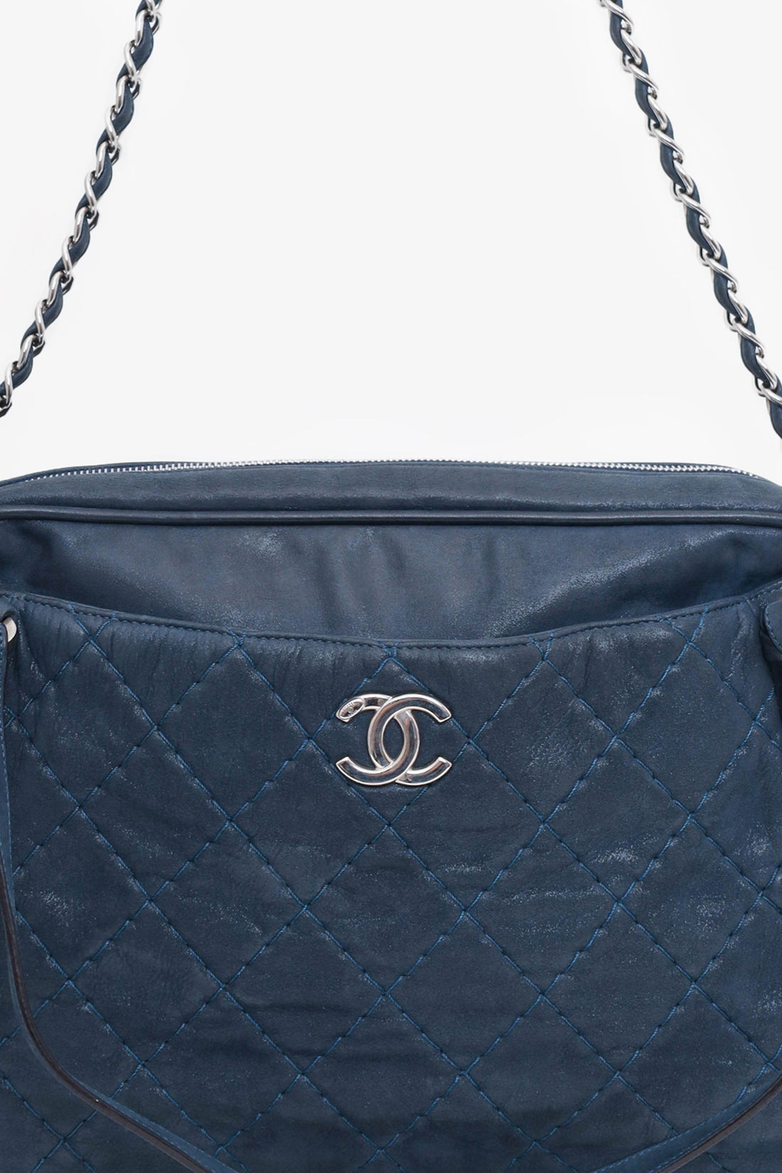 Chanel™ 2012 Navy Quilted Leather Iridescent Relax CC Shoulder Bag