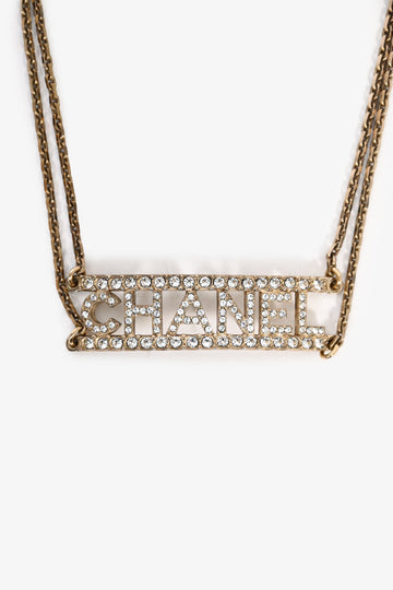 Chanel™ 2022 Gold Toned Crystal Embellished Choker Necklace
