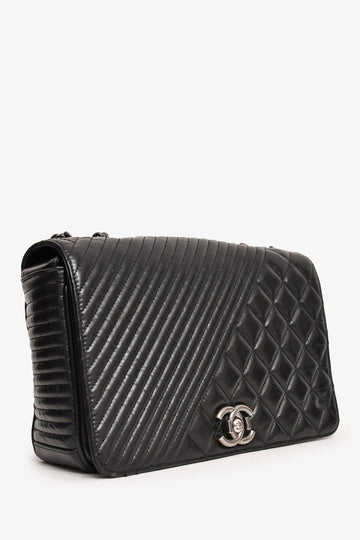 Pre-Loved Chanel™ 2014 Black Glazed Leather Coco Boy Flap Bag