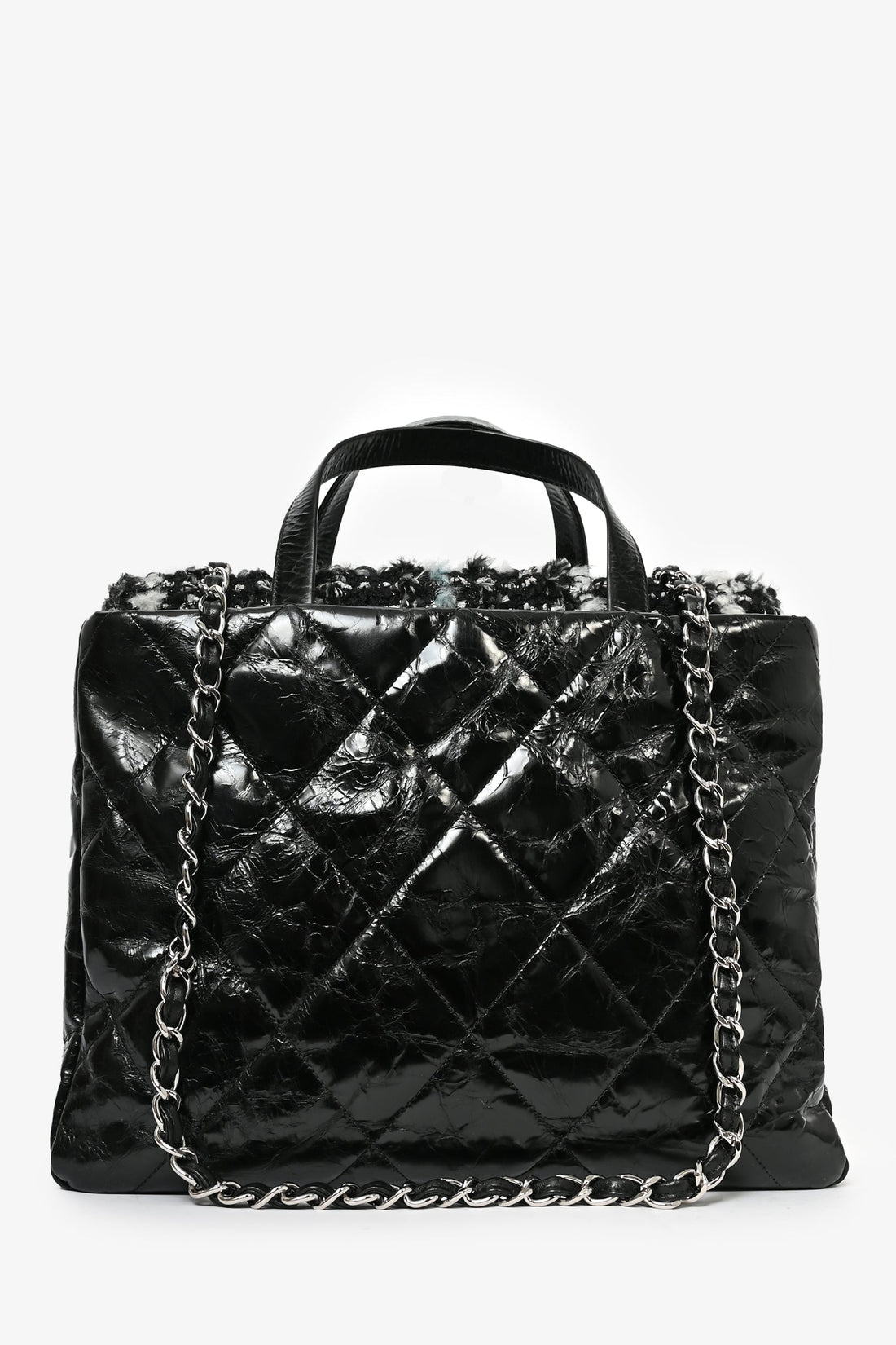 Chanel™ 2010/11 Black Glossy Calfskin Leather/Tweed Portobello Tote Bag