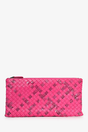 Bottega Pink Python/Leather Intrecciato Zip Pouch