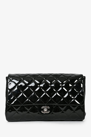 Chanel™ 2011/12 Black Patent Leather Classic Flap Clutch with Chain