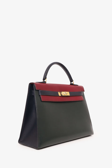 Hermès 1989 Tricolour Box Leather Kelly 32
