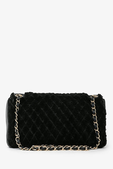 Pre-loved Chanel™ 2008/09 Black Rabbit Fur/Calfskin Leather Flap Bag