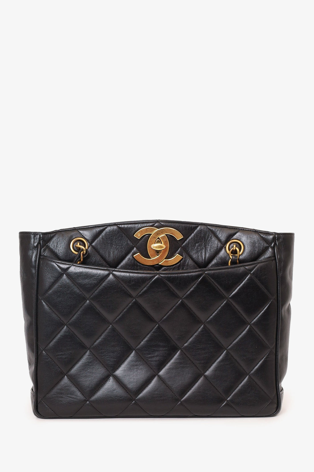 Chanel™ Vintage Black Quilted Lambskin CC Tote Bag