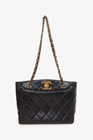 Chanel™ Vintage Black Quilted Lambskin CC Tote Bag