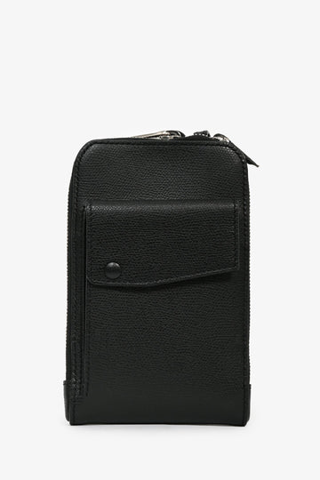 Valextra Black Leather Crossbody Phone Case