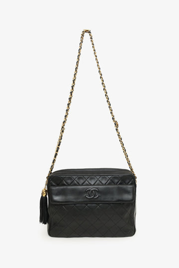 Chanel™ 1989-91 Black Lambskin CC Quilted Tassel Camera Bag