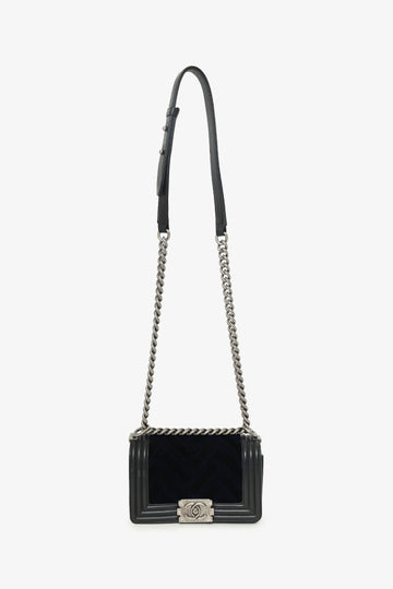 Chanel™ 2017 Black/Navy Velvet/Calfskin Small Boy Bag