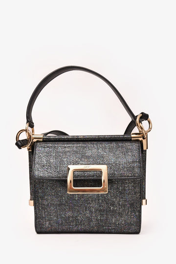Roger Vivier Grey Metallic Fabric Miss Viv Crossbody Bag