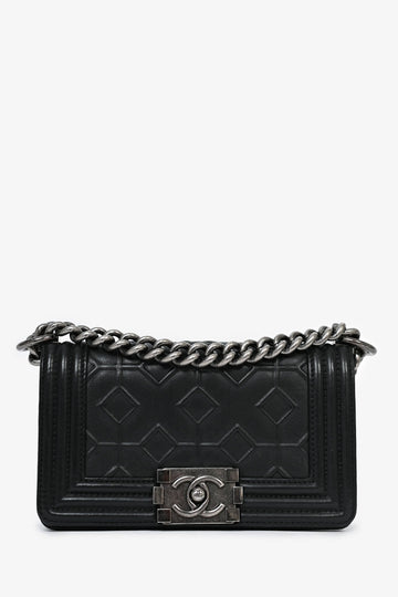 Chanel™ 2012-13 Black 'Arabesque' Embossed Leather Small Boy Bag
