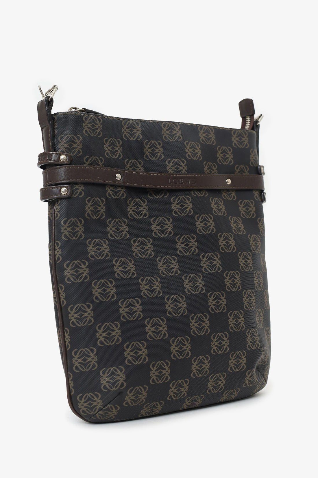 Loewe Brown Coated Canvas Crossbody Bag with Pouch