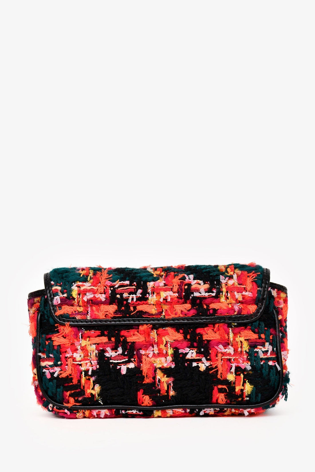 Gucci Orange/Green Tweed Leather Trimmed GG Marmont Super Mini Crossbody With Chain