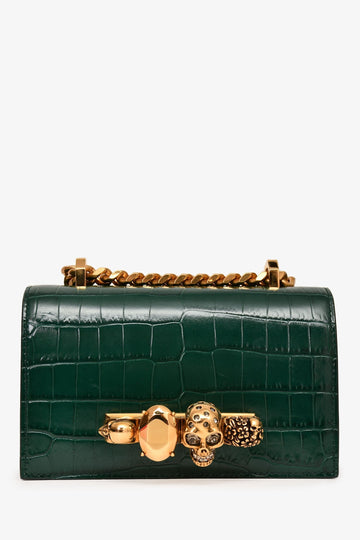Alexander McQueen Green Croc Embossed Knuckle Crossbody