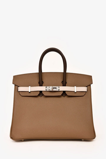 Hermès 2024 Tricolour Etoupe/Gris Pale/Ebene Epsom Leather Birkin 25