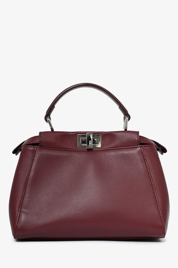 Fendi Burgundy Smooth Leather Small Peek-A-Boo Top Handle with Strap