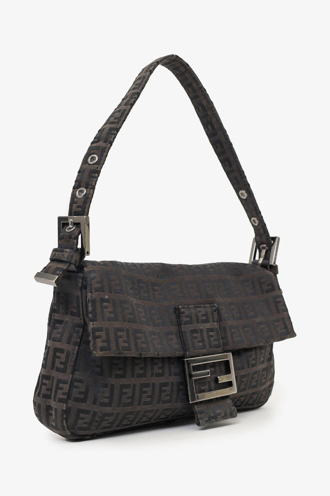 Fendi Black FF Zucca Monogram Baguette Shoulder Bag