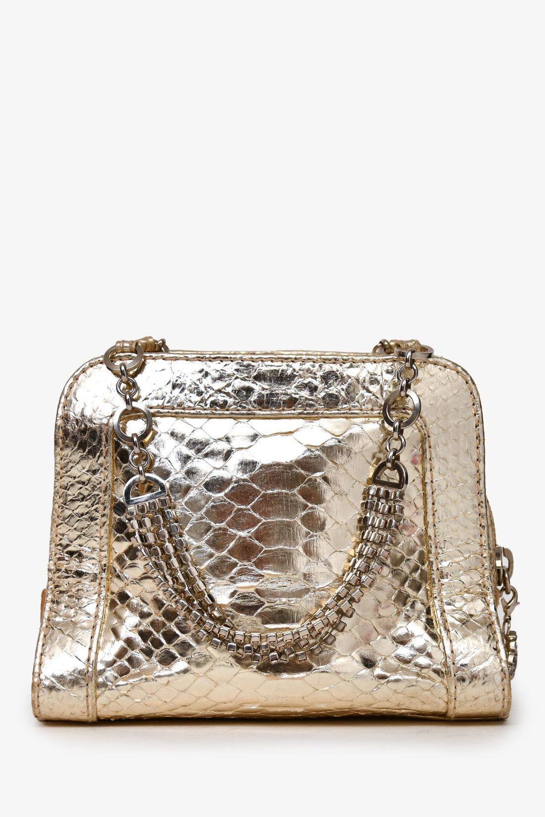 Emilio Pucci Gold Embossed Leather Crystal Embellished Mini Bag