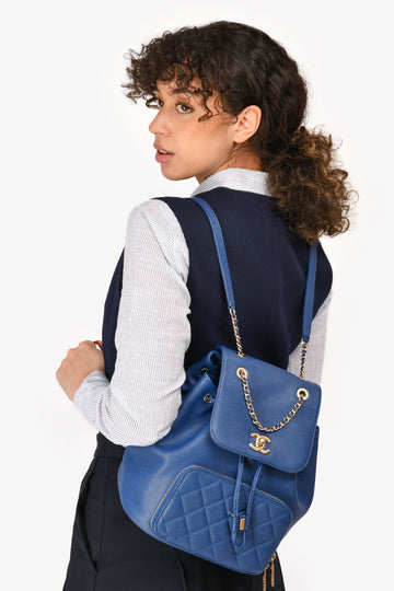 Pre-Loved Chanel™ 2017 Blue Caviar Leather Business Affinity GHW Backpack