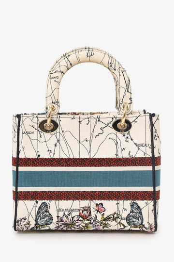 Christian Dior 2021 Blue/Red Embroidered Medium Lady D-Lite Bag with Strap
