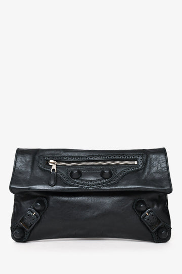 Balenciaga Black Leather City Brougues Envelope Clutch